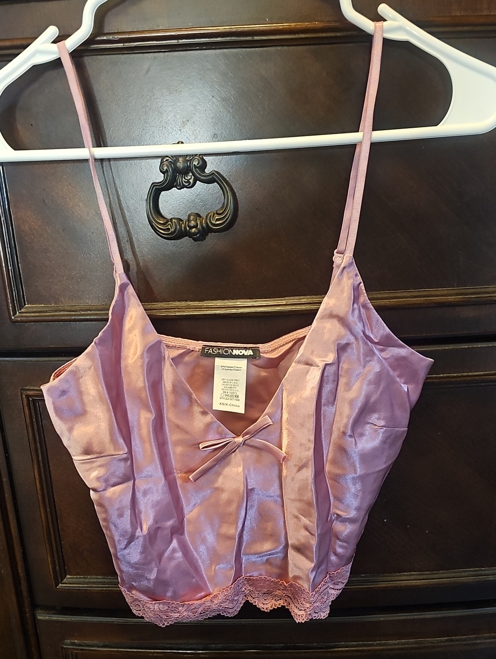 Fashion Nova Pink Satin Lace Trim Cami